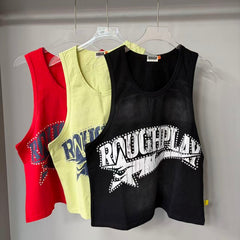 Roughplay Rhinestone Star Logo Crop Tank Top