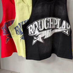 Roughplay Rhinestone Star Logo Crop Tank Top