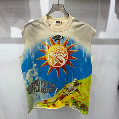 Roughplay Skull Sun Mushroom Field Distressed Tank Top
