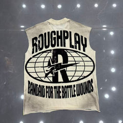 Roughplay Skull Sun Mushroom Field Distressed Tank Top