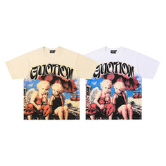 MIXED EMOTION Mixed Emotion Gothic Letter Angel Graphic T‑Shirt