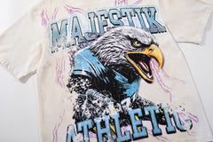 Majestik “Athletic” Eagle Rhinestone Vintage Tee(White)