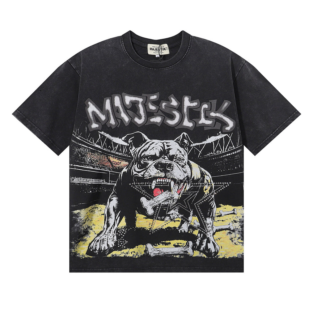 Majestik “Bulldog” Stadium Rhinestone Vintage Tee(Black)