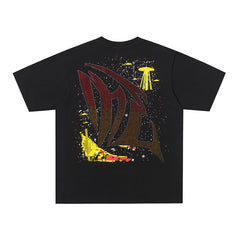 MIXED EMOTION Gothic Letter Cowboy Skull Graphic T‑Shirt