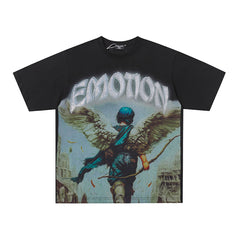 MIXED EMOTION Gothic Letter Archer Angel Graphic T‑Shirt