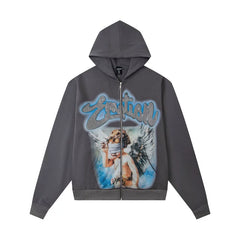 High version Mixed EMOTION American Street Retro Printed Hot Diamond Hoodie Men's and Women's Zipper Jacket (5)