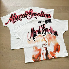Mixed EMOTION Street Bat Sleeve Style Diamond Letter Summer Trendy Men's and Women's Short sleeved T-shirt (1)