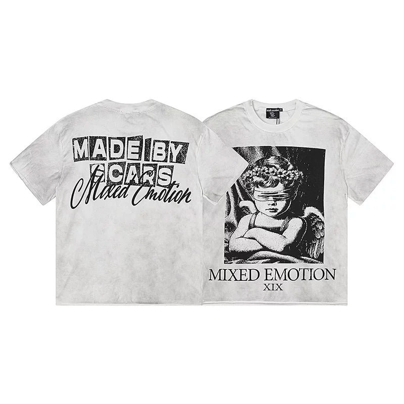 Mixed EMOTION HIP HOP T SHIRT Fashion Retro High Street Hot Diamond Printed Cotton Short sleeved T-shirt (4)