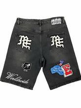 Mixed EMOTION American street patch with multiple badges embroidered and washed denim shorts for men and women casual wear