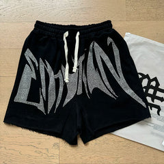 Mixed EMOTION SHORTS: Trendy Street, Summer, Diamond Print, Sports and Leisure, Pure Cotton Drawstring Shorts (8)