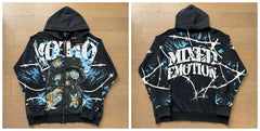 Realistic Mixed EMOTION Fashion Retro Doing Old Street Loose Heavy Cotton Cardigan Hoodie FOG (5)
