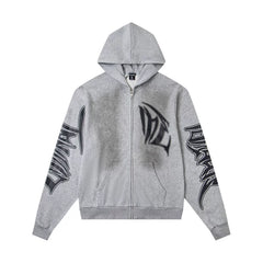 High version Mixed EMOTION American Street Retro Printed Hot Diamond Hoodie Men's and Women's Zipper Jacket (6)