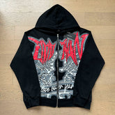 MIXED EMOTION Black‑Red Gothic Big Letter Full‑Zip Hoodie