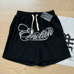 Mixed EMOTION SHORTS: Trendy Street, Summer, Diamond Print, Sports and Leisure, Pure Cotton Drawstring Shorts (1)