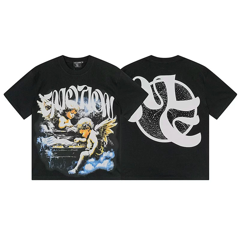 Mixed EMOTION HIP HOP T SHIRT Fashion Retro High Street Hot Diamond Printed Cotton Short sleeved T-shirt (3)