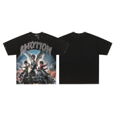 MIXED EMOTION Black Vintage Angel Character Graphic T‑Shirt