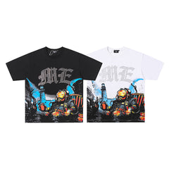 MIXED EMOTION Mecha Monster Graphic Gothic Letter T‑Shirt