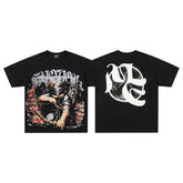 MIXED EMOTION Black Vintage Figure Graphic T‑Shirt