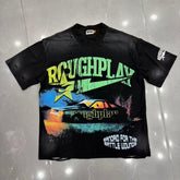 Roughplay Lightning Muscle Car Distressed Black Graphic Tee