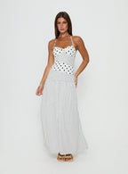 Marguerite Halter Maxi Dress White Polka Dot