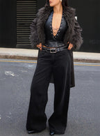 Ramos Low Rise Wide Leg Denim Jeans Washed Black