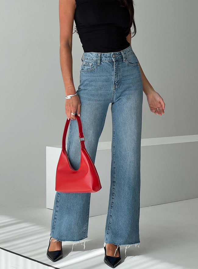 Henesey High Rise Straight Leg Jeans Mid Blue Wash Hover Image