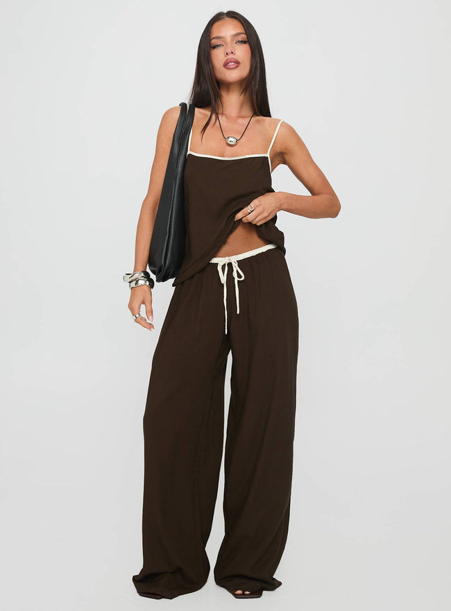 Nolei Contrast Pants Set Chocolate / White Hover Image