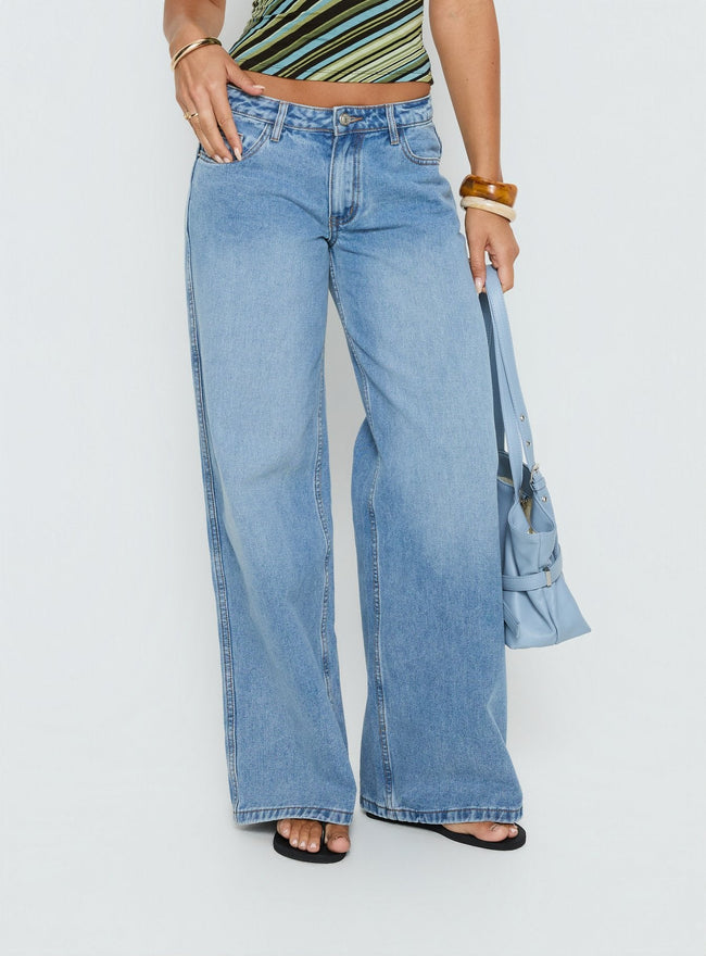 Ramos Low Rise Wide Leg Denim Jeans Bright Blue Wash Main Image