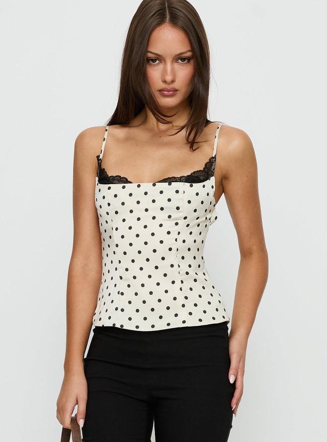 Renaissance Corset Lace Top White Polka Dot Main Image