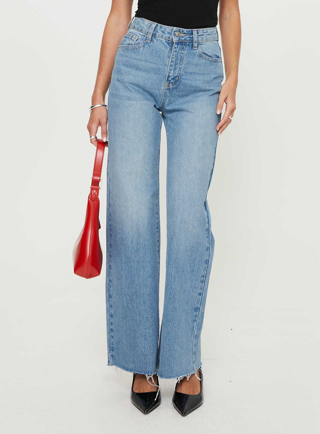 Henesey High Rise Straight Leg Jeans Mid Blue Wash Main Image