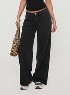 Ramos Low Rise Wide Leg Denim Jeans Washed Black