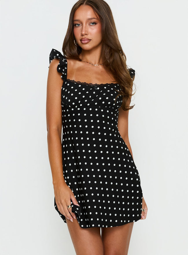 Beacall Mini Dress Black Polka Dot Main Image