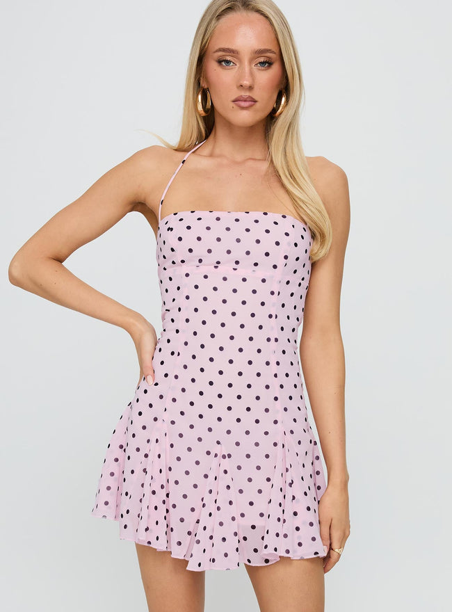 Delamere Mini Dress Pink / Black Polka Dot Main Image
