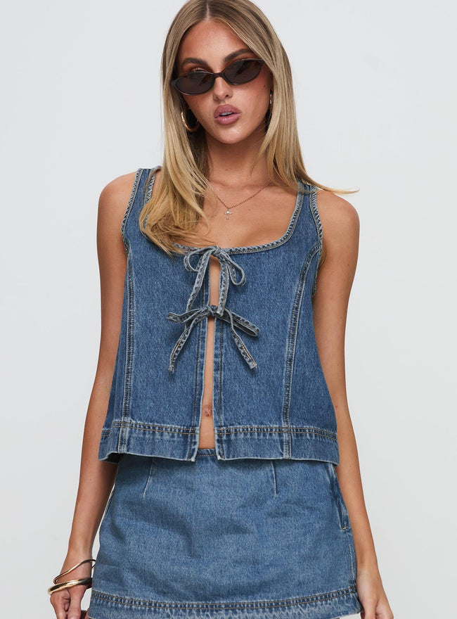 Stefenie Denim Tie Top Mid Wash Main Image
