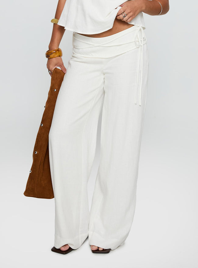 Silver Moon Linen Blend Tie Pants White Main Image