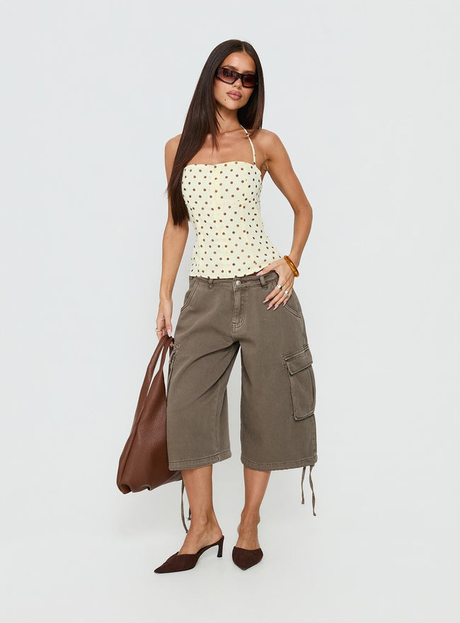 Bon Bon Tie Neck Top Yellow / Brown Polka Main Image