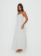Marguerite Halter Maxi Dress White Polka Dot
