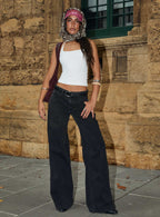 Ramos Low Rise Wide Leg Denim Jeans Washed Black