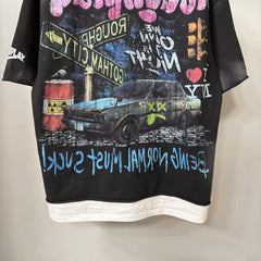 Roughplay Ghost Rider Biker Rhinestone Double-Hem Tee