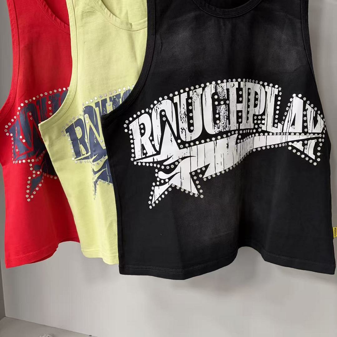 Roughplay Rhinestone Star Logo Crop Tank Top