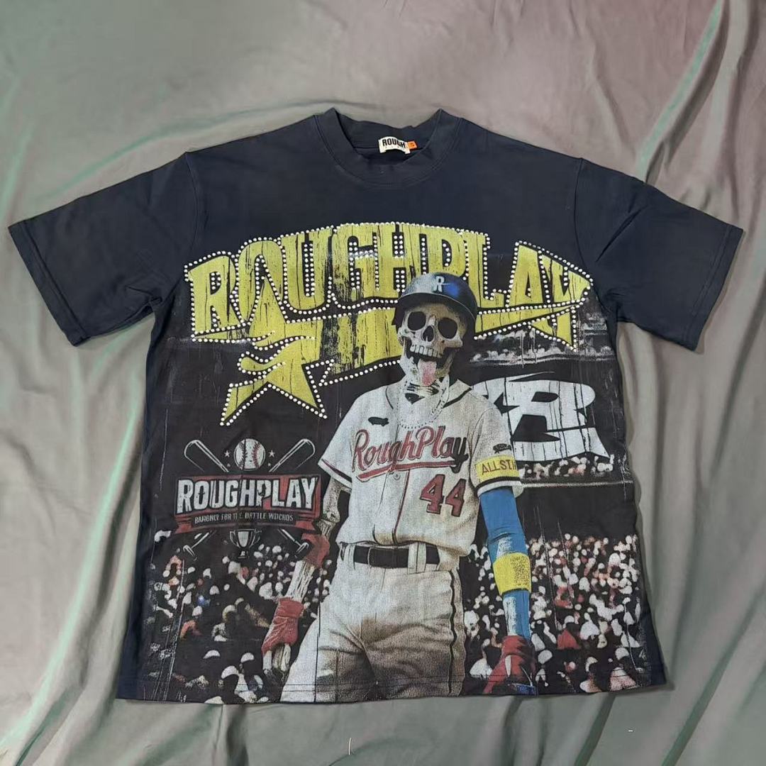 Roughplay Skeleton All-Star Baseball Rhinestone Tee