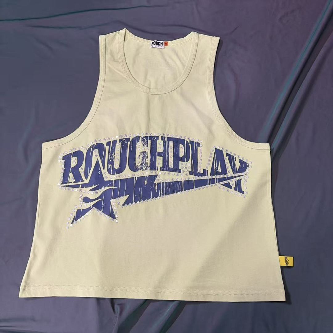 Roughplay Rhinestone Star Logo Crop Tank Top
