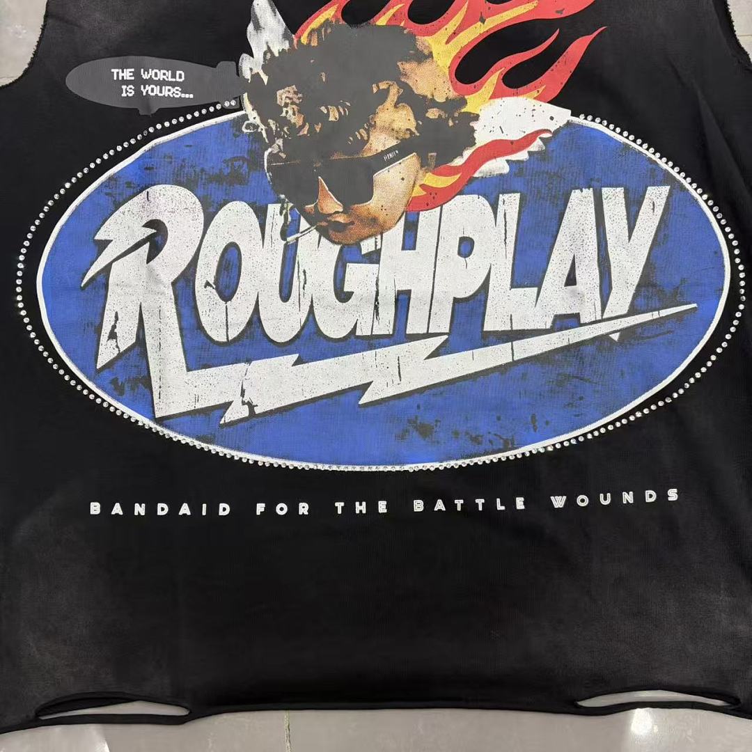 Roughplay "The World Is Yours" Oval Logo Rhinestone Tank Top