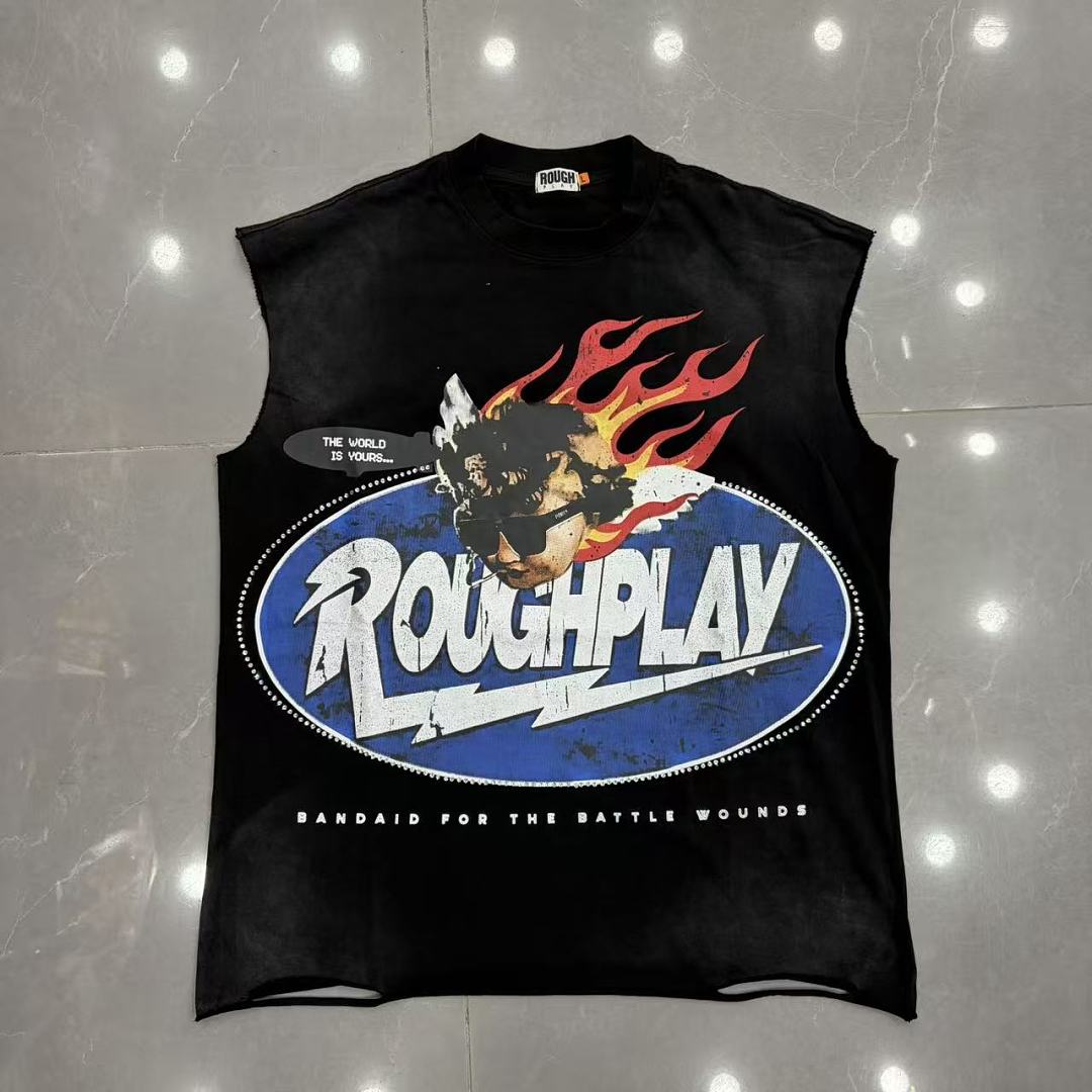 Roughplay "The World Is Yours" Oval Logo Rhinestone Tank Top