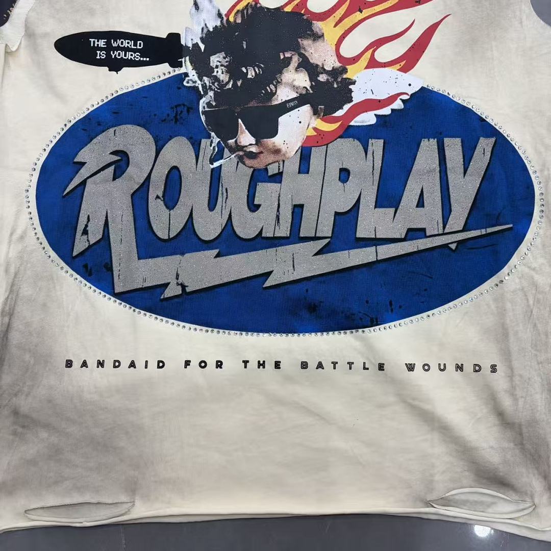 Roughplay "The World Is Yours" Oval Logo Rhinestone Tank Top