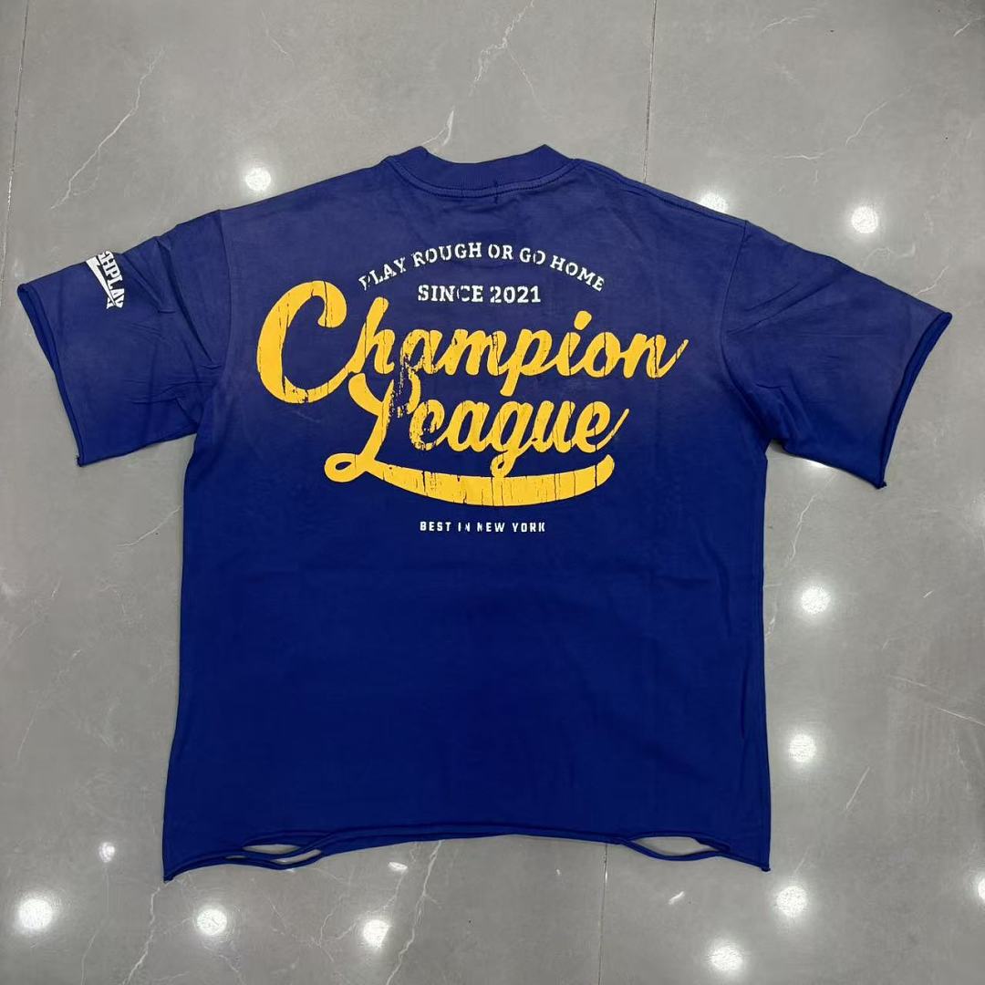 Roughplay NYC Football Girls Blue Distressed Tee