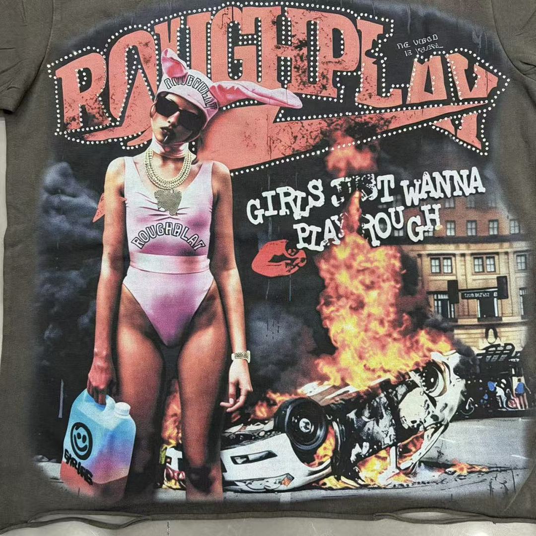 Roughplay "Girls Just Wanna Play Rough" Distressed Graphic Tee