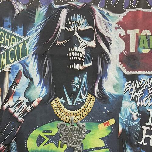 Roughplay "Rockstar" Skull Gotham City All-Over Graphic Tee