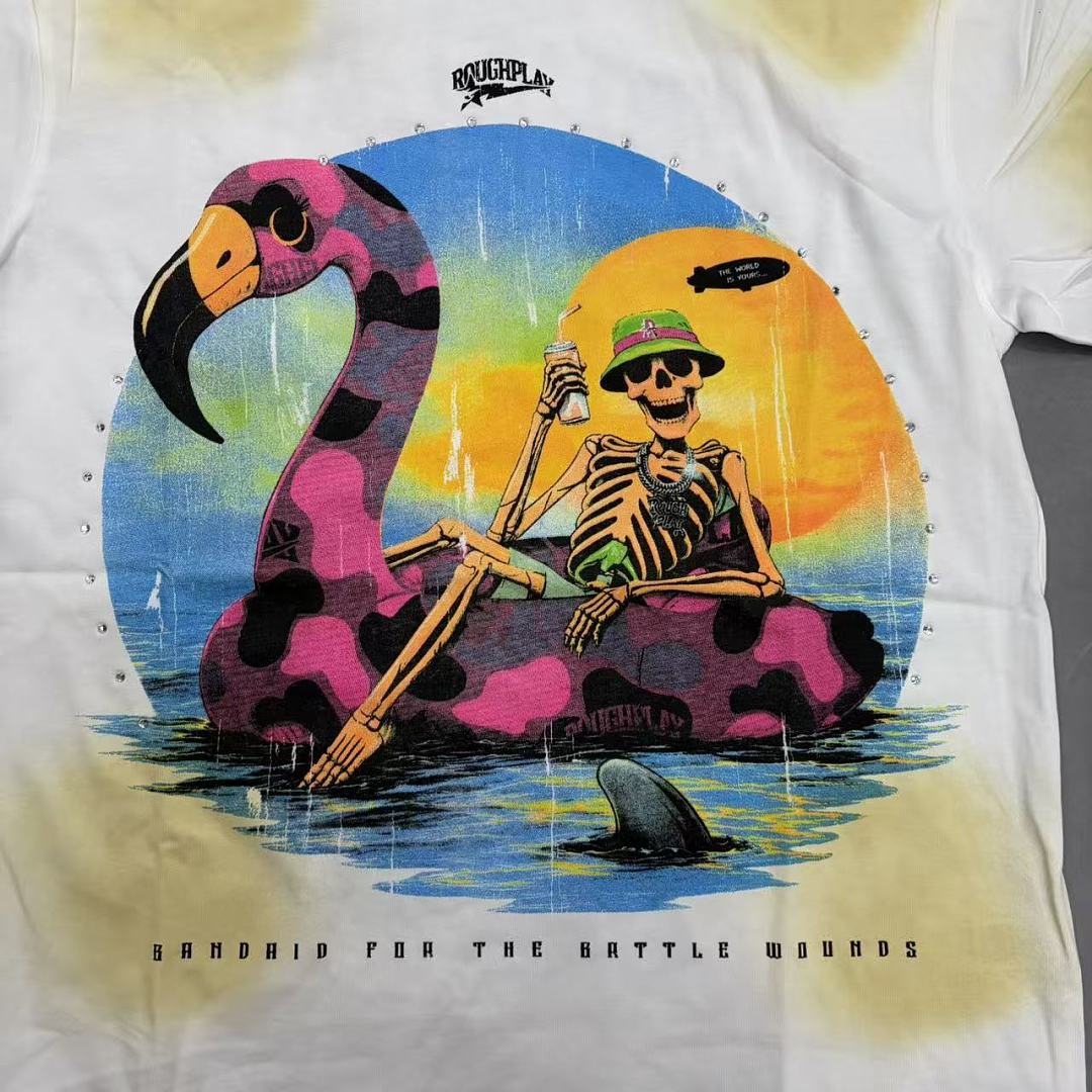 Roughplay "Bandaid for the Battle Wounds" Skeleton Flamingo Tee