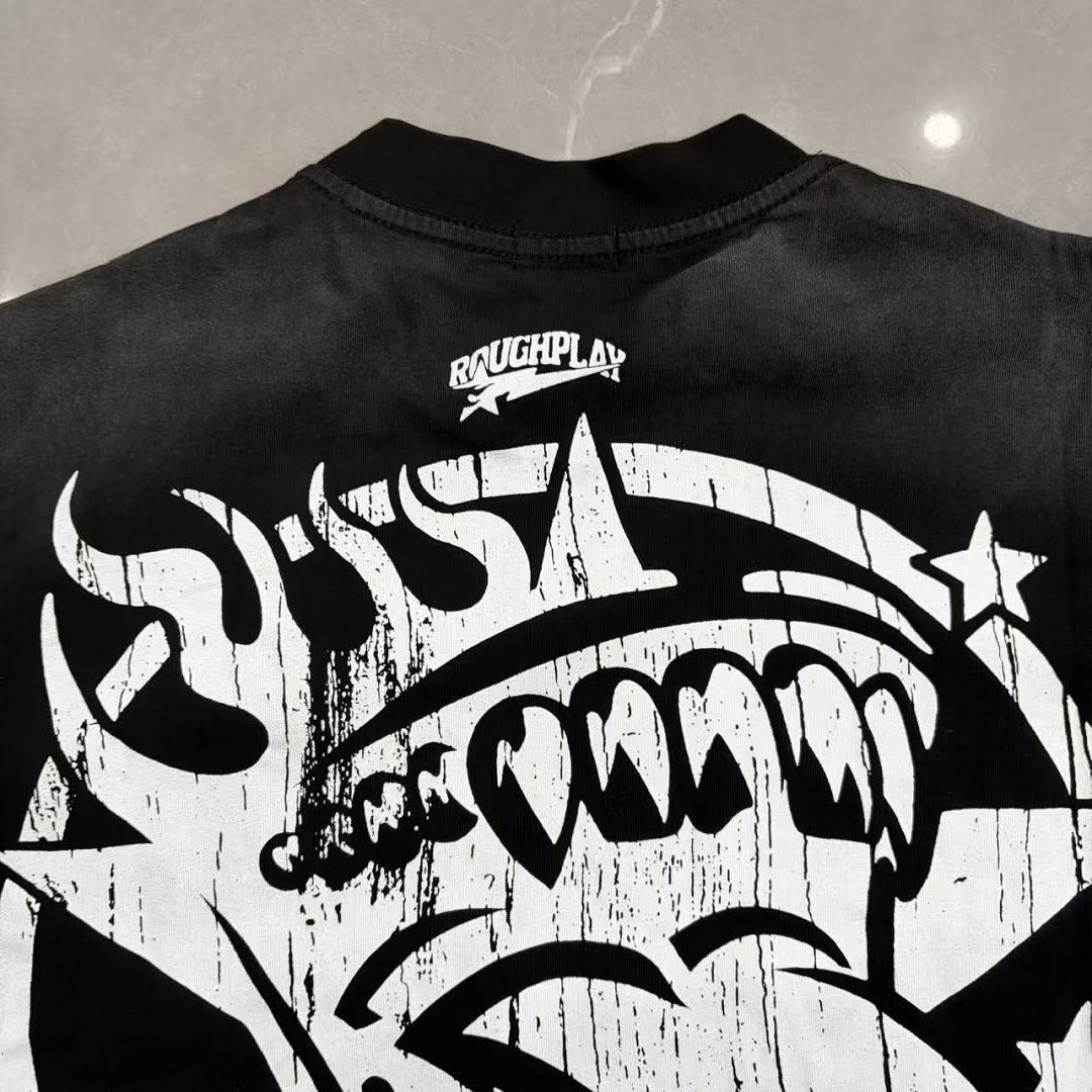 Roughplay Lightning Muscle Car Distressed Black Graphic Tee